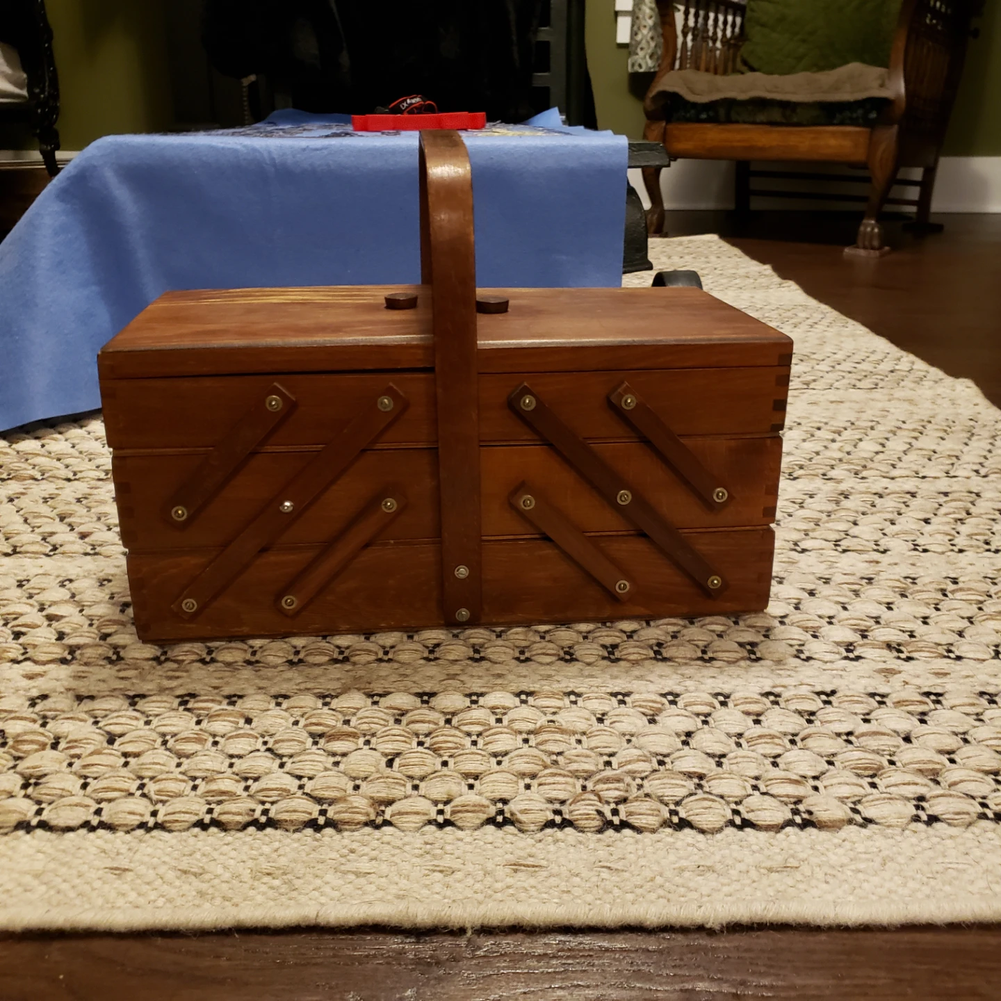 Wooden Sewing Box with Handle