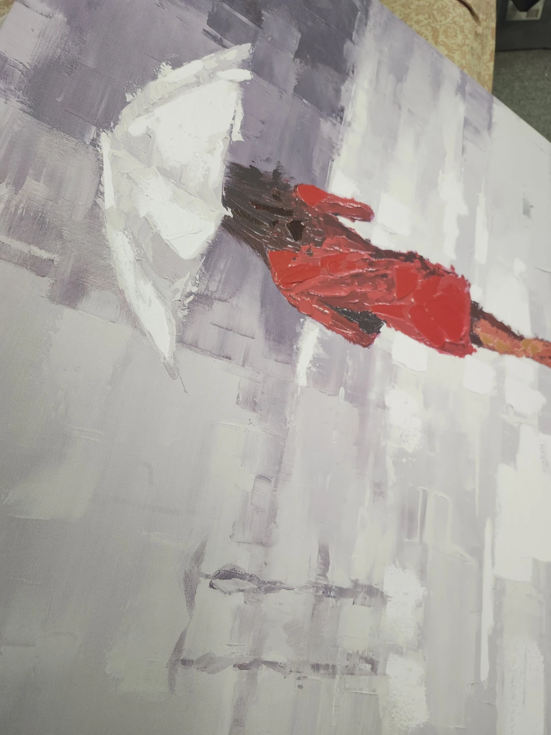 REAL Painting of Woman in Red Dress with Umbrella - photo 3