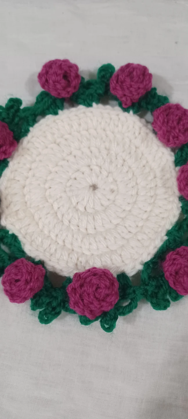 Hand-Crocheted Coaster with Rose Design