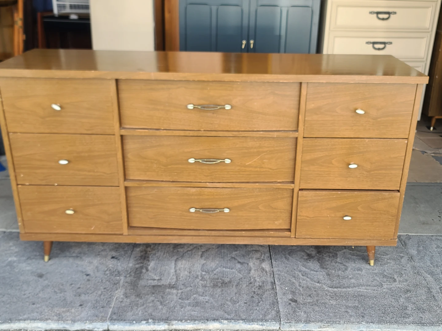 Mid-Century Modern 9-Drawer Wooden Dresser