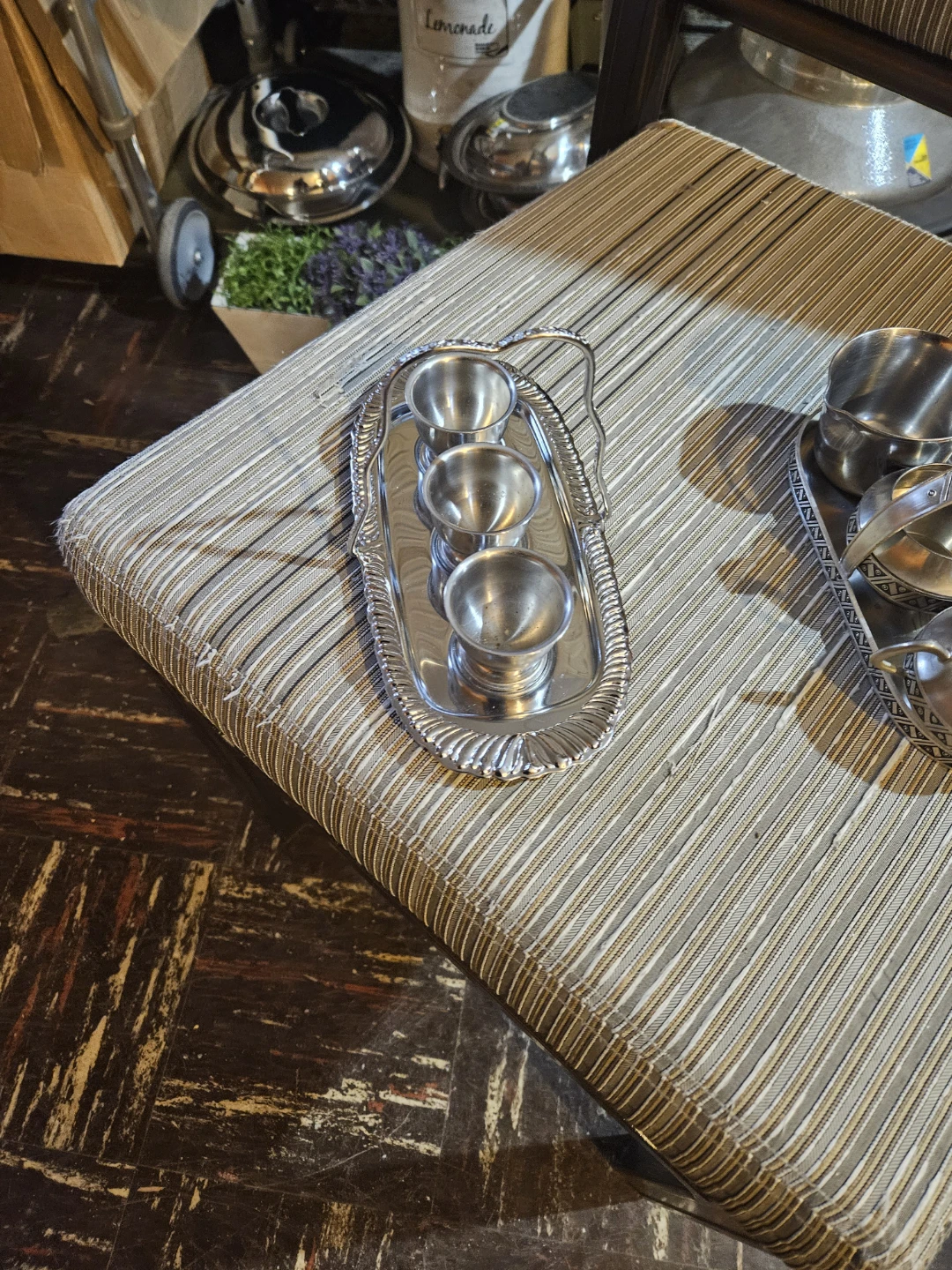 Silver-Plated Serving Set with 3 Cups and Tongs - photo 2