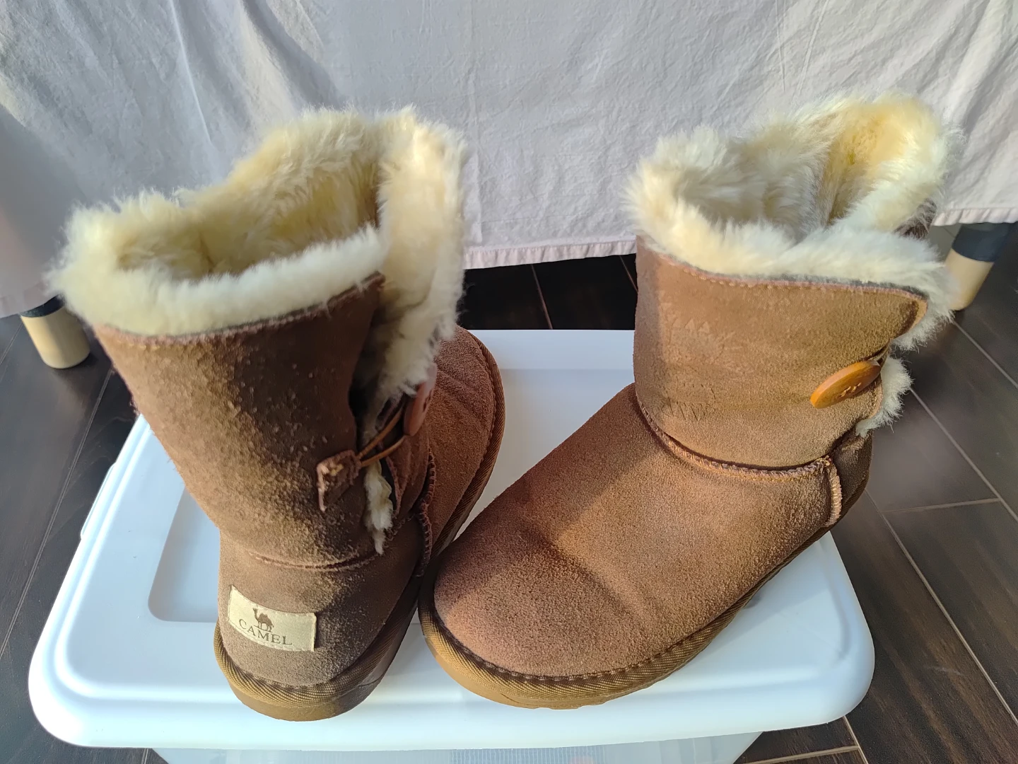 Camel Boots - Brown Suede Sheepskin Lined