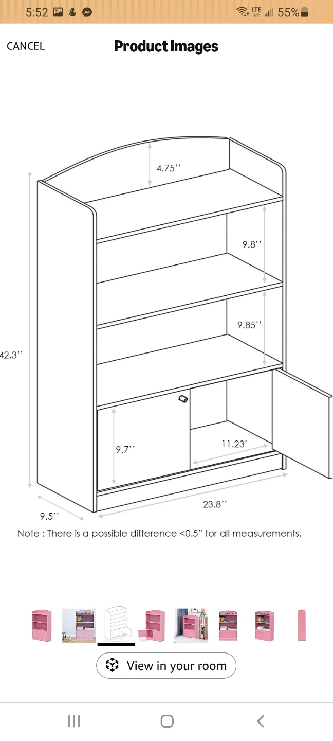 Pink 3-Shelf Bookcase with Cabinet - photo 3