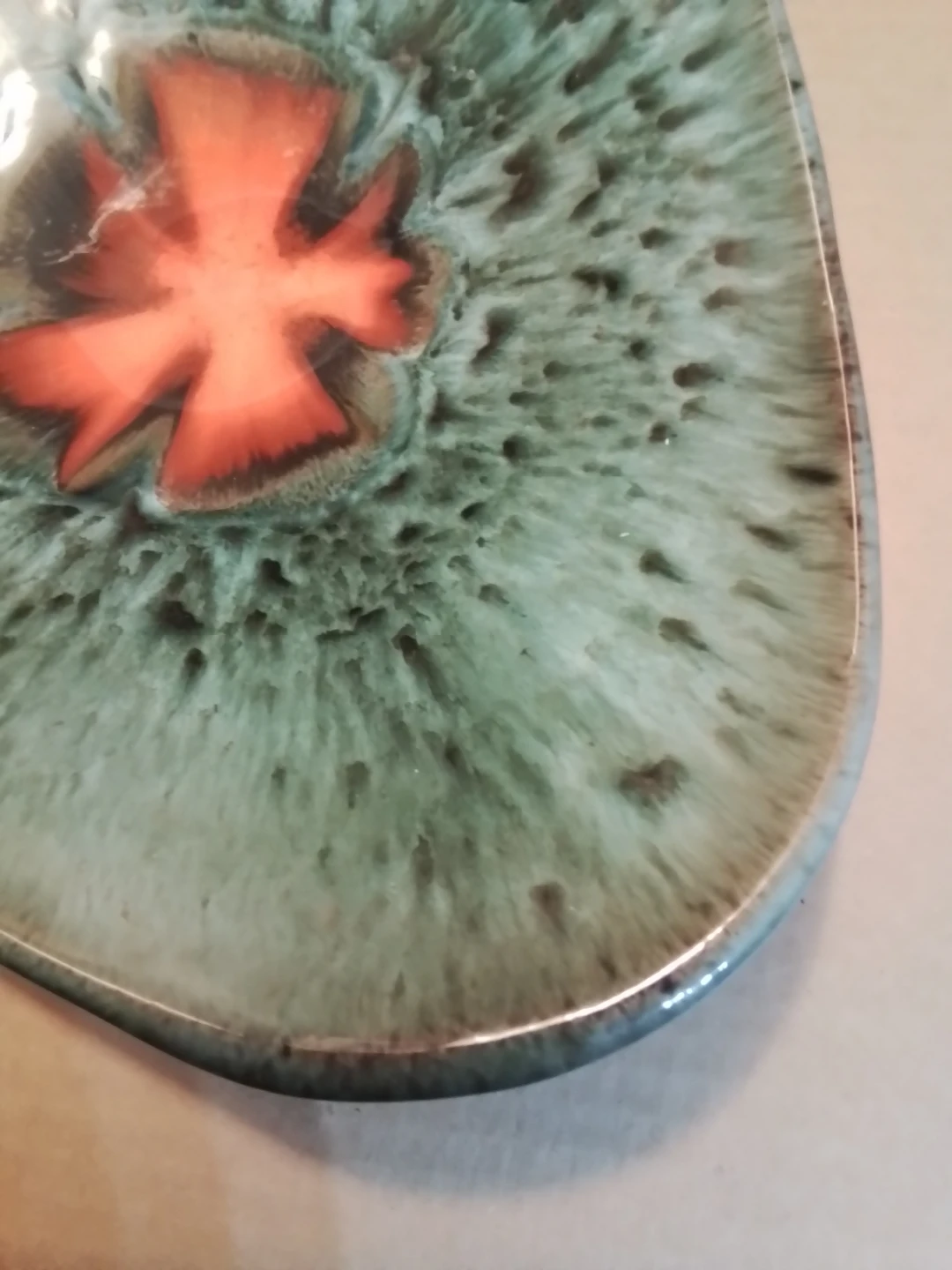 Unique Ceramic Serving Dish - Teal & Orange Glaze - photo 3