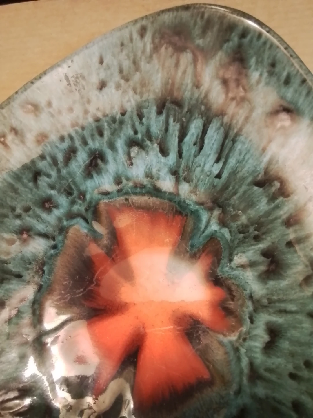 Unique Ceramic Serving Dish - Teal & Orange Glaze - photo 4