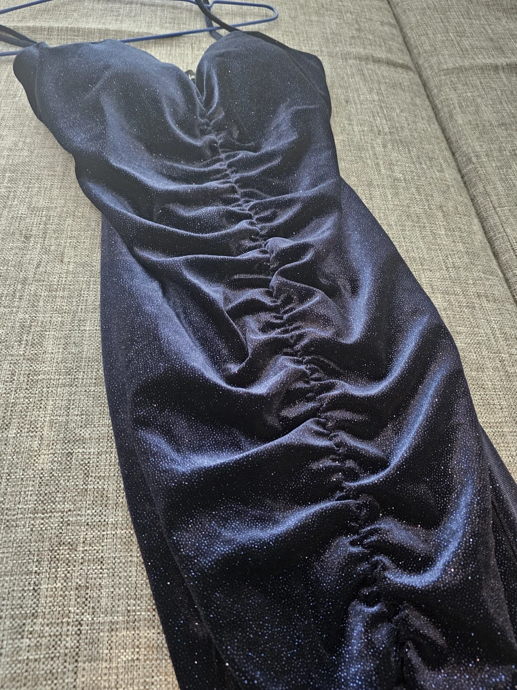 Navy Blue Ruched Velvet Sparkle Dress - photo 3