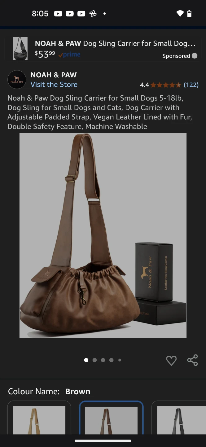 NOAH & PAW Brown Dog Sling Carrier for Small to Medium Dogs
