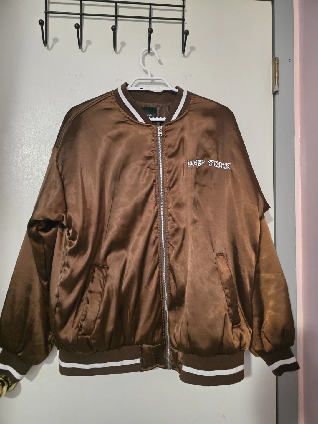 Brown Satin Varsity Jacket