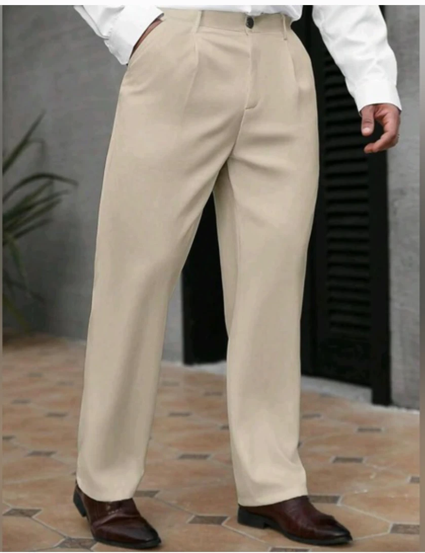 Brand New  Men's Beige Pleated Dress Pants