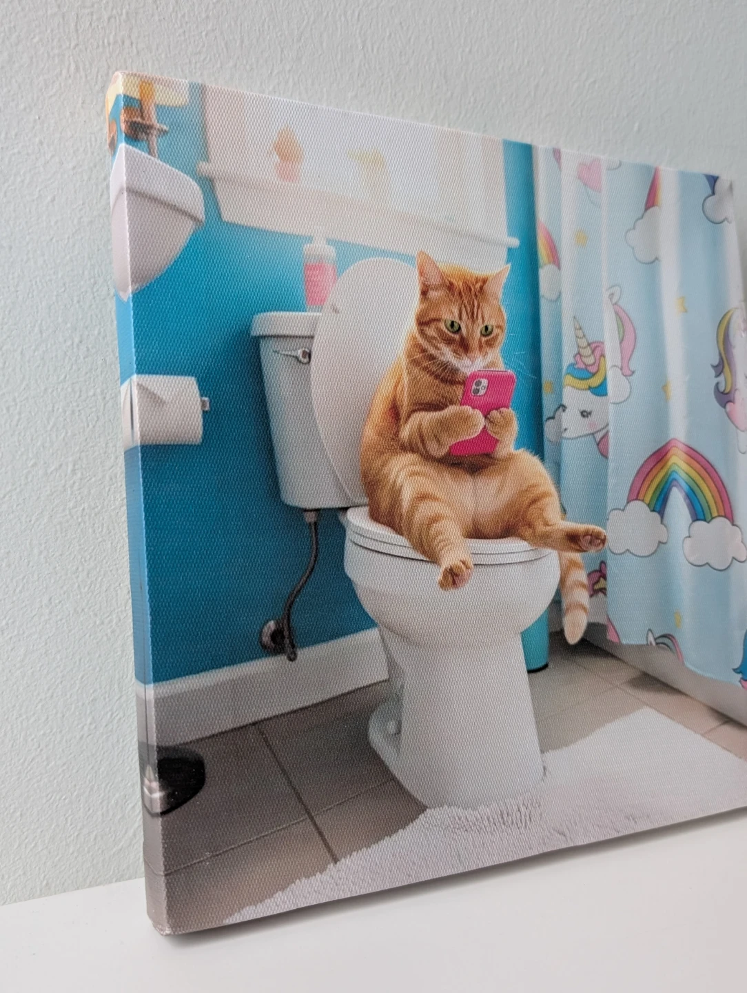 Funny Orange tabby Cat texting on Toilet Canvas Print - photo 2