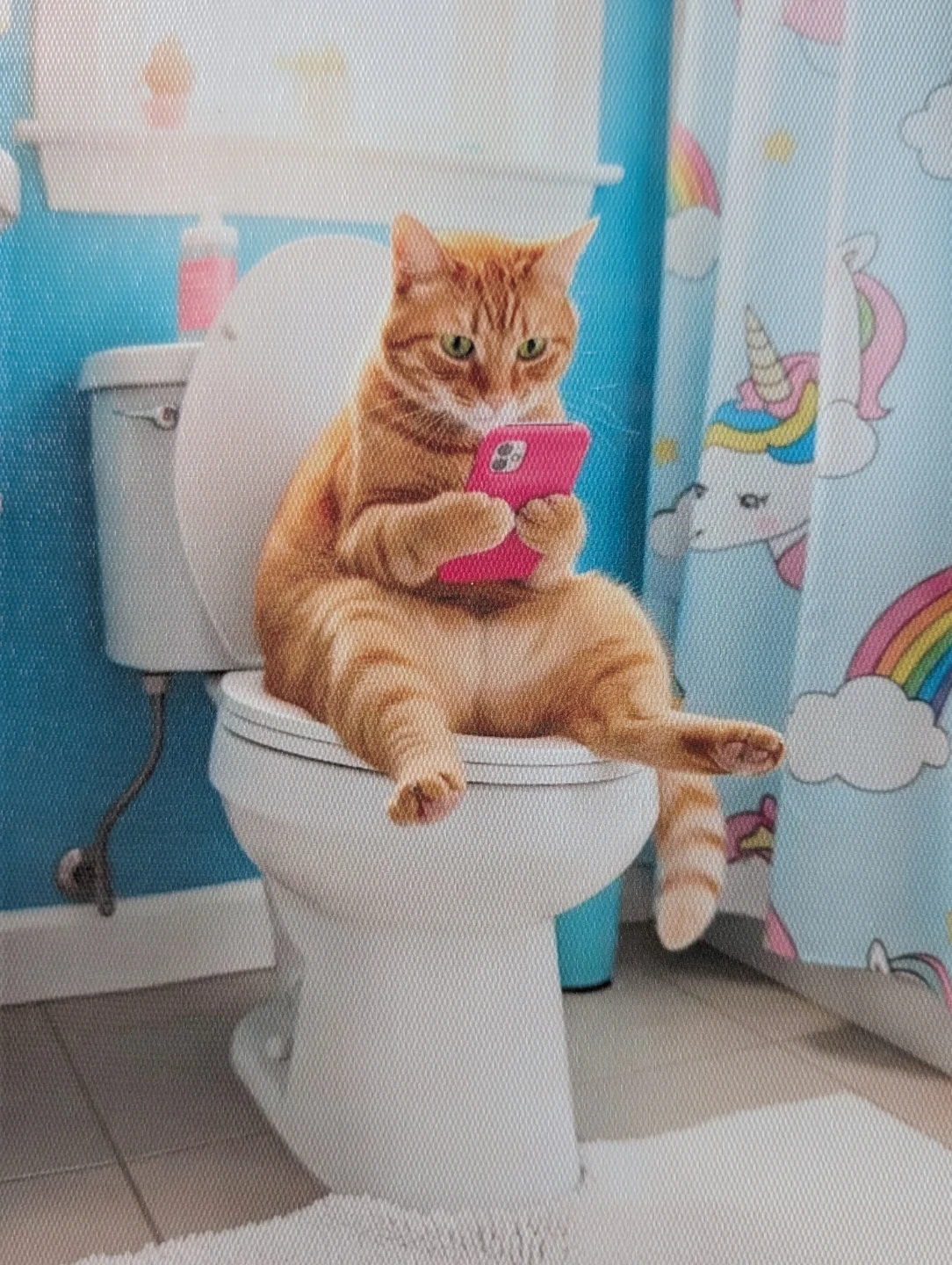 Funny Orange tabby Cat texting on Toilet Canvas Print - photo 3