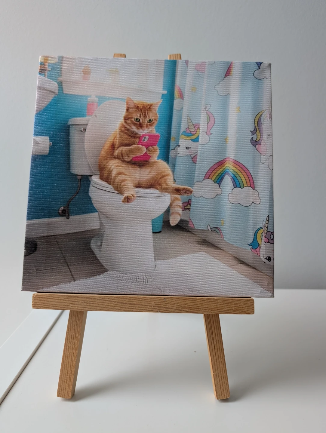 Funny Orange tabby Cat texting on Toilet Canvas Print - photo 4
