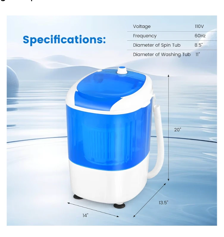 COSTWAY Portable Mini Washing Machine with Spin Dryer - Blue - photo 5
