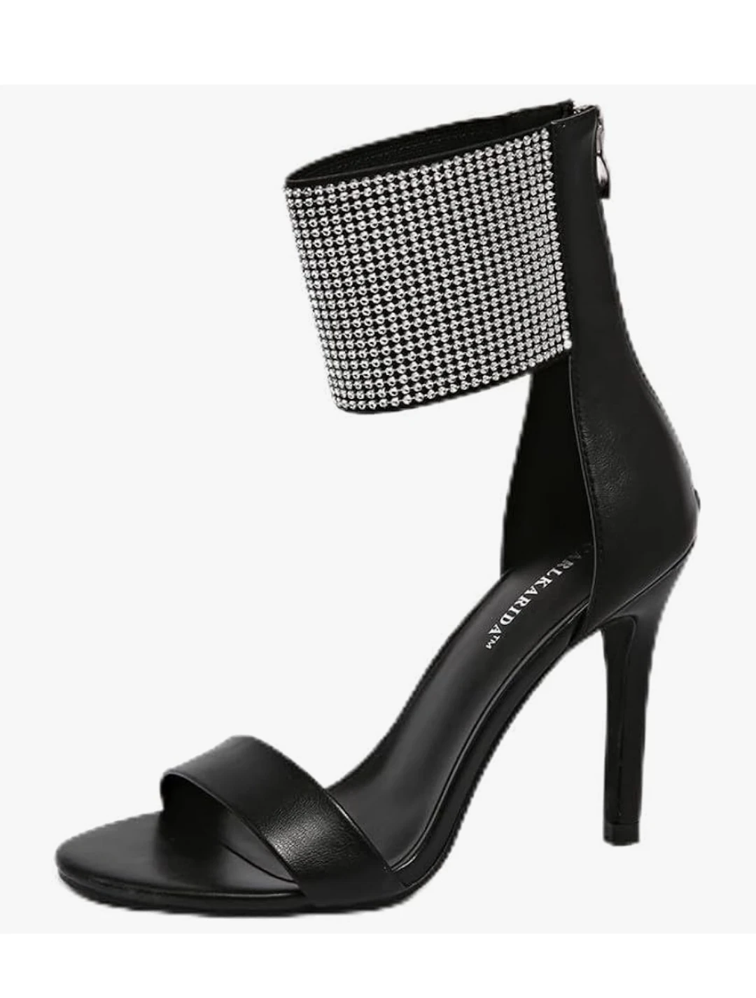 Women’s Black Rhinestone Ankle Cuff Heels Stiletto Sandals 7