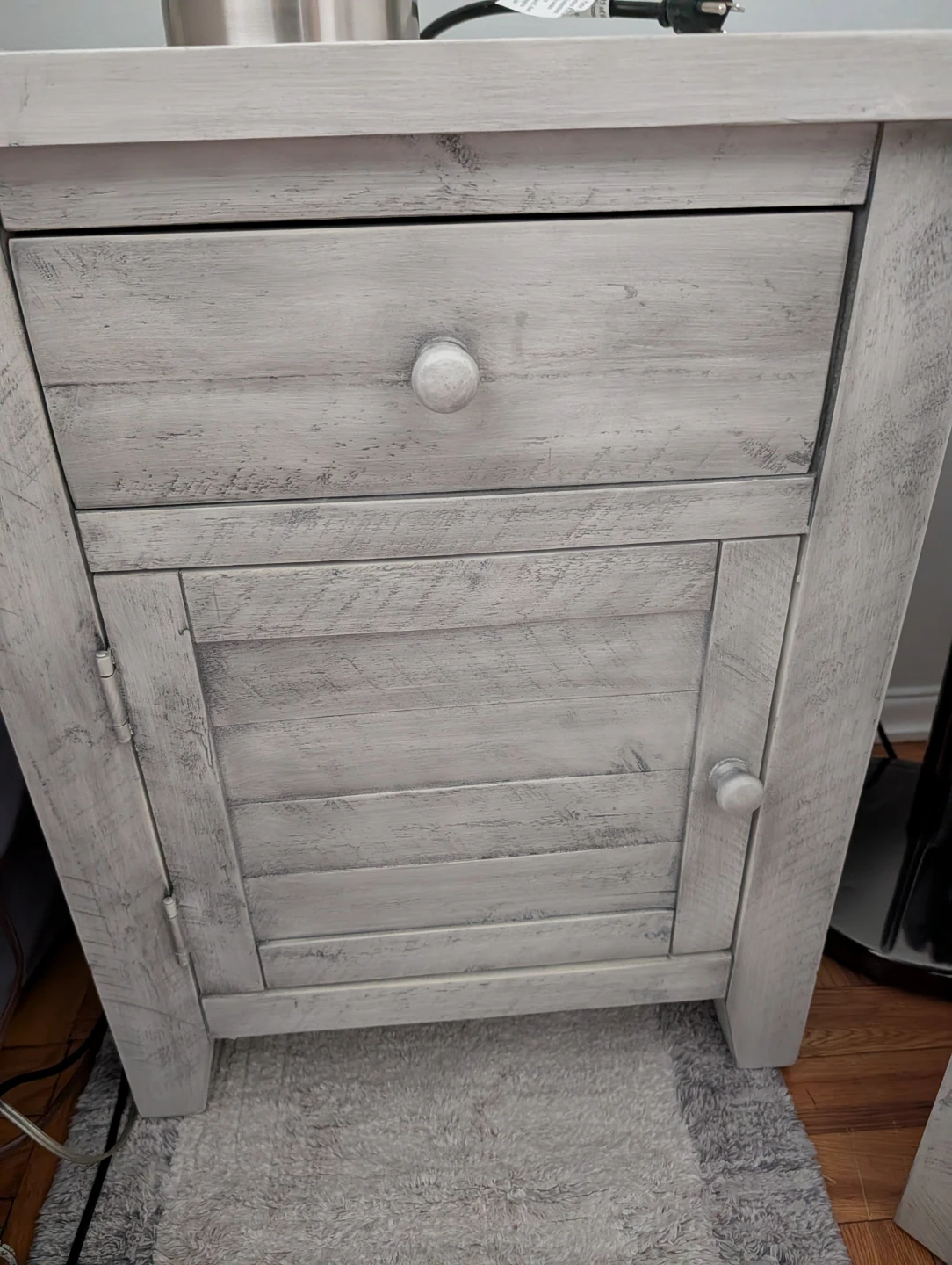 2 Grey/White Distressed Wood Nightstands with Drawer and Cabinet - photo 2