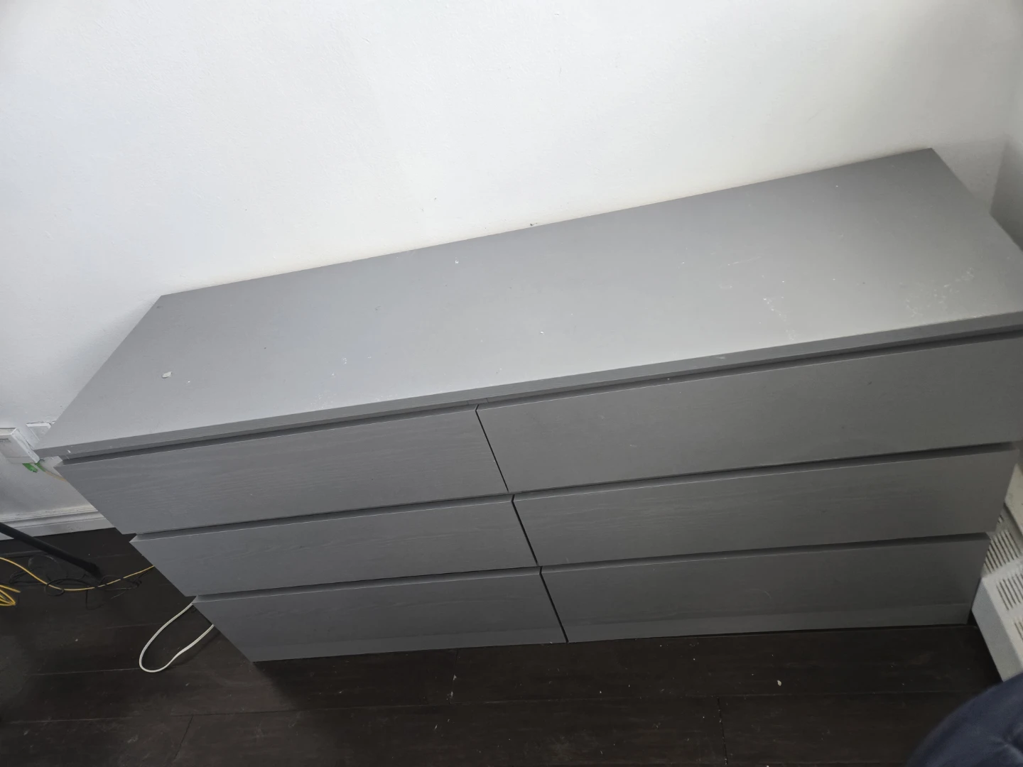 Grey six-drawer dresser