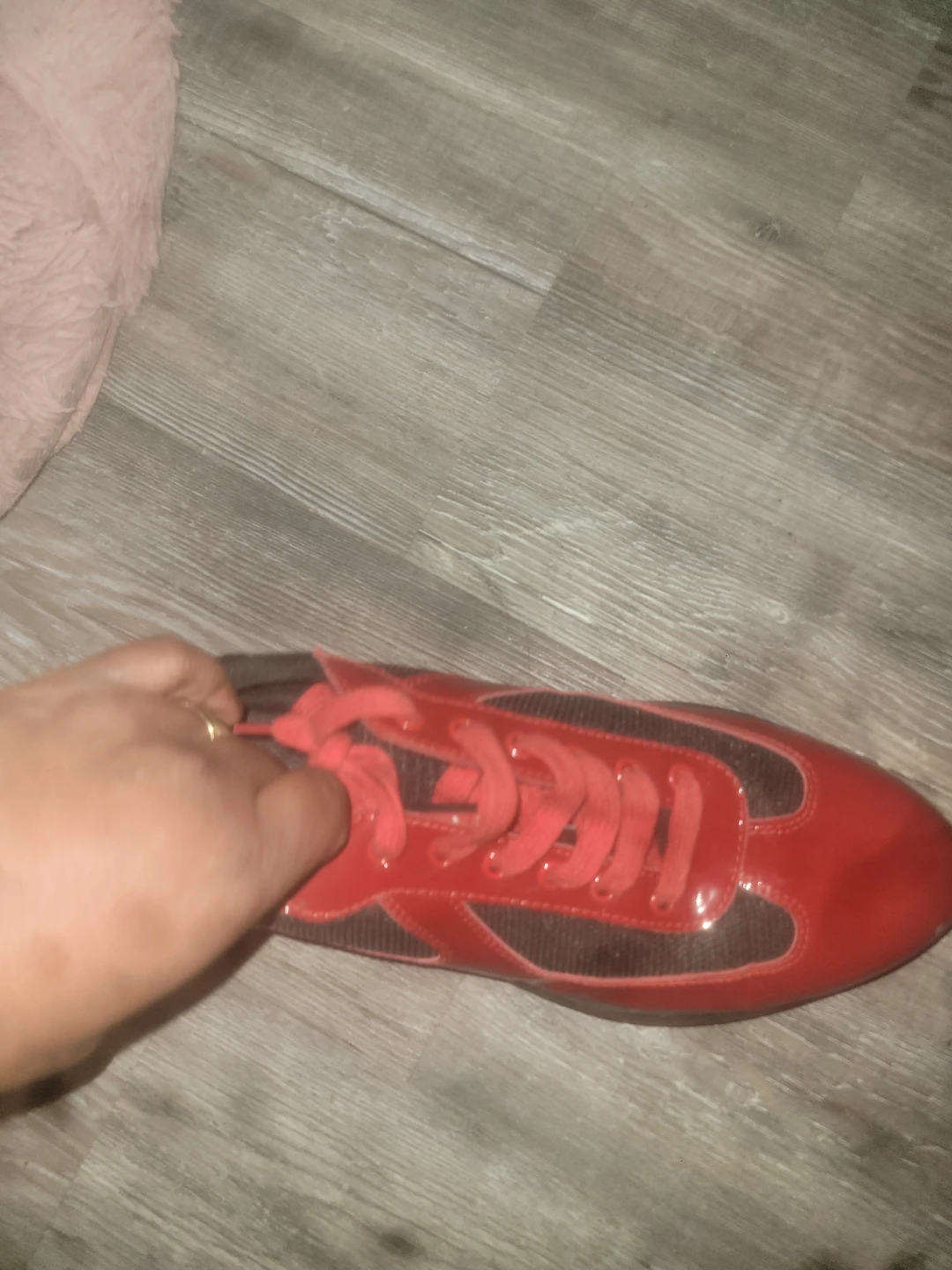 Prada Red Patent Leather & Mesh Sneakers
