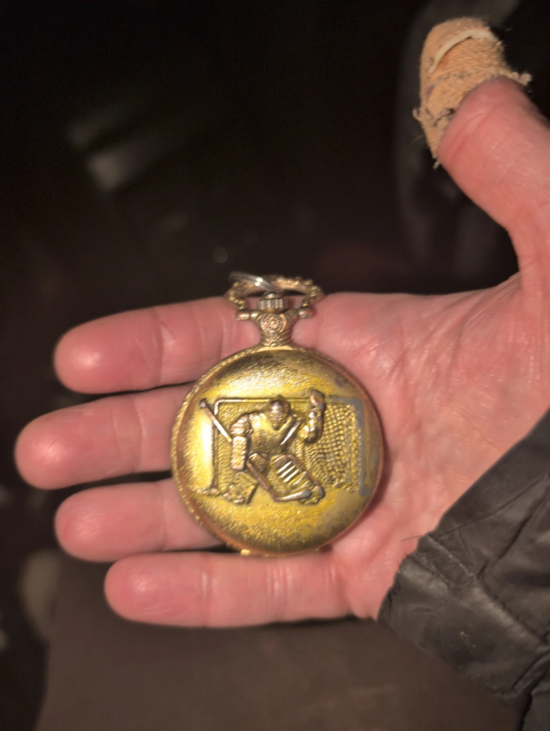 Gold Tone Pocket Watch with Hockey Goalie Design - photo 4