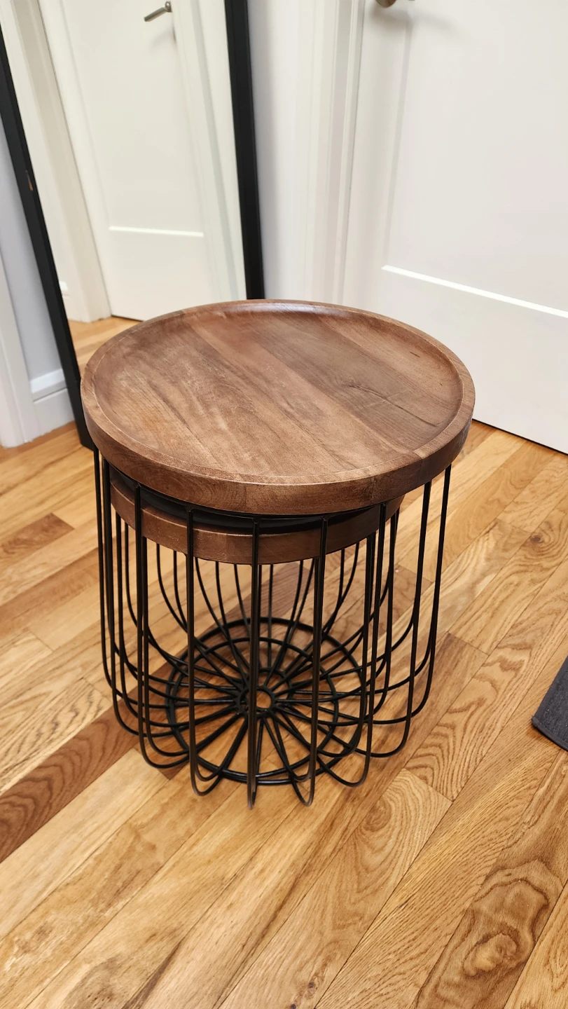 Set of 2 Round Wood Top Nesting Side Tables with Metal Wire Base - photo 2