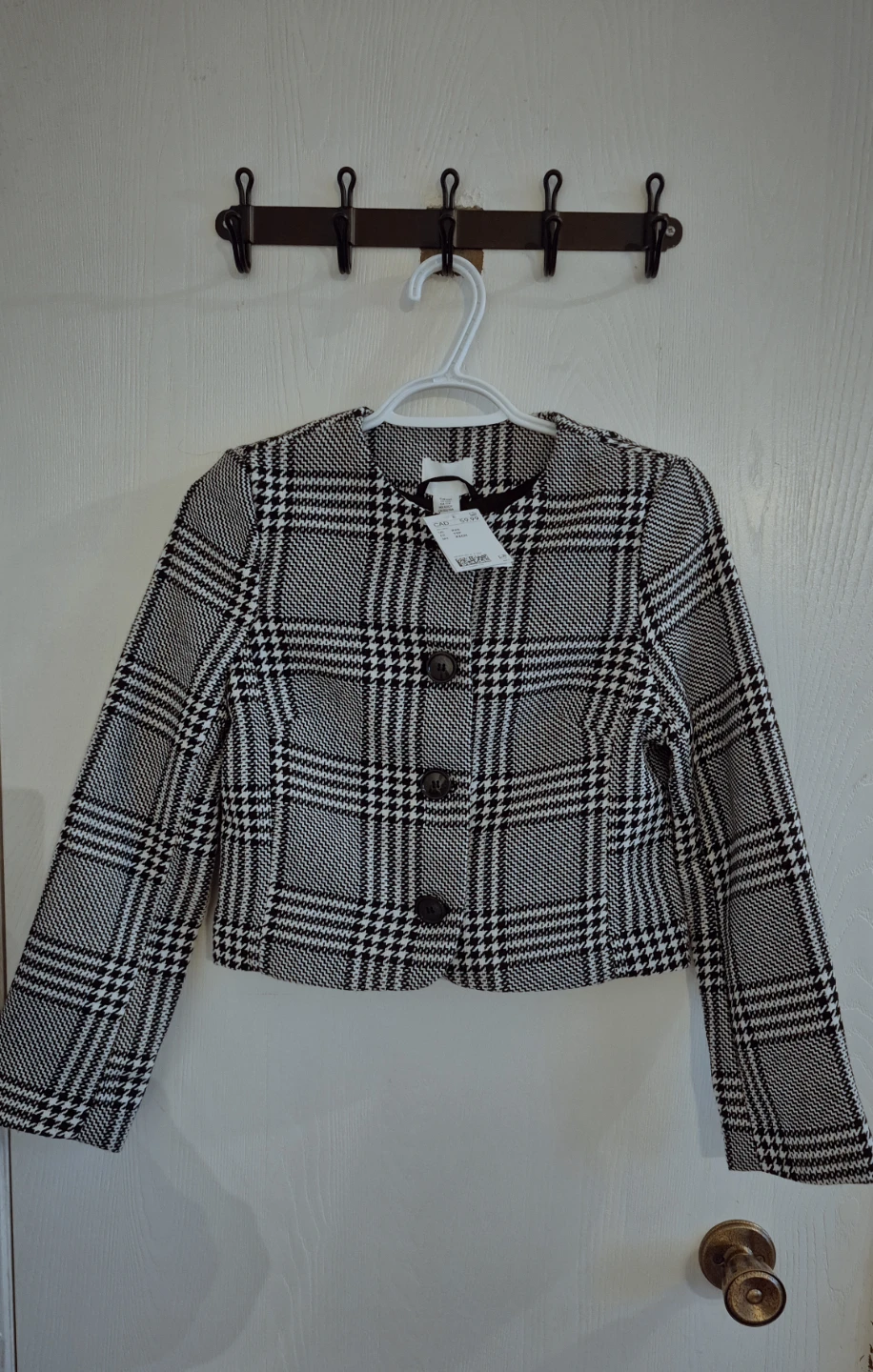 H&M Black and White Plaid Cropped Jacket - photo 3