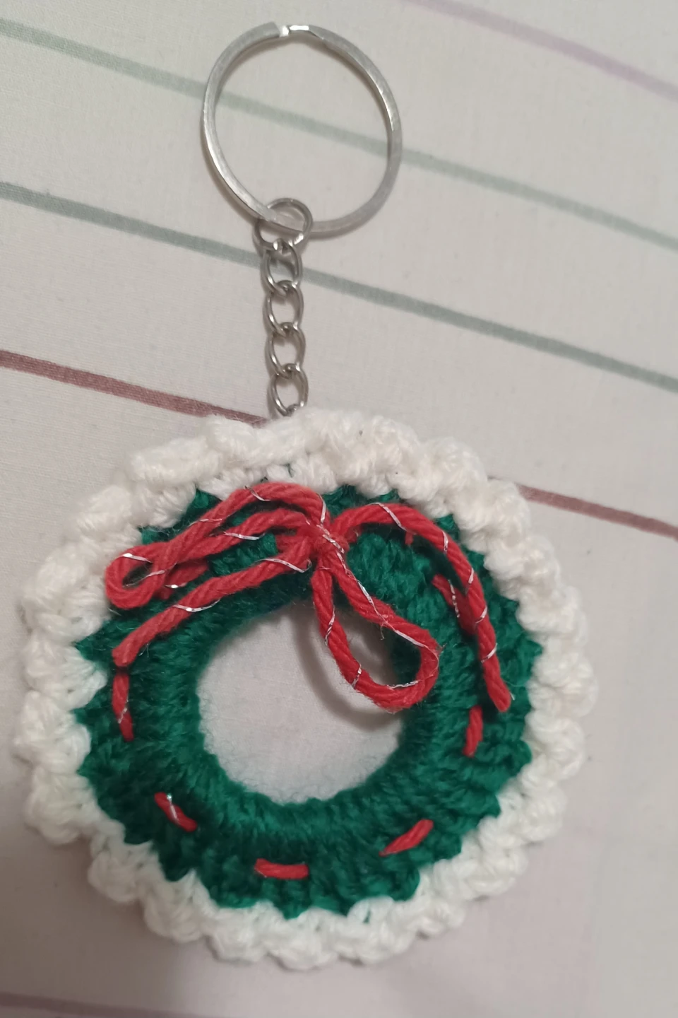 Handmade Crochet Christmas Wreath Keychain - photo 3