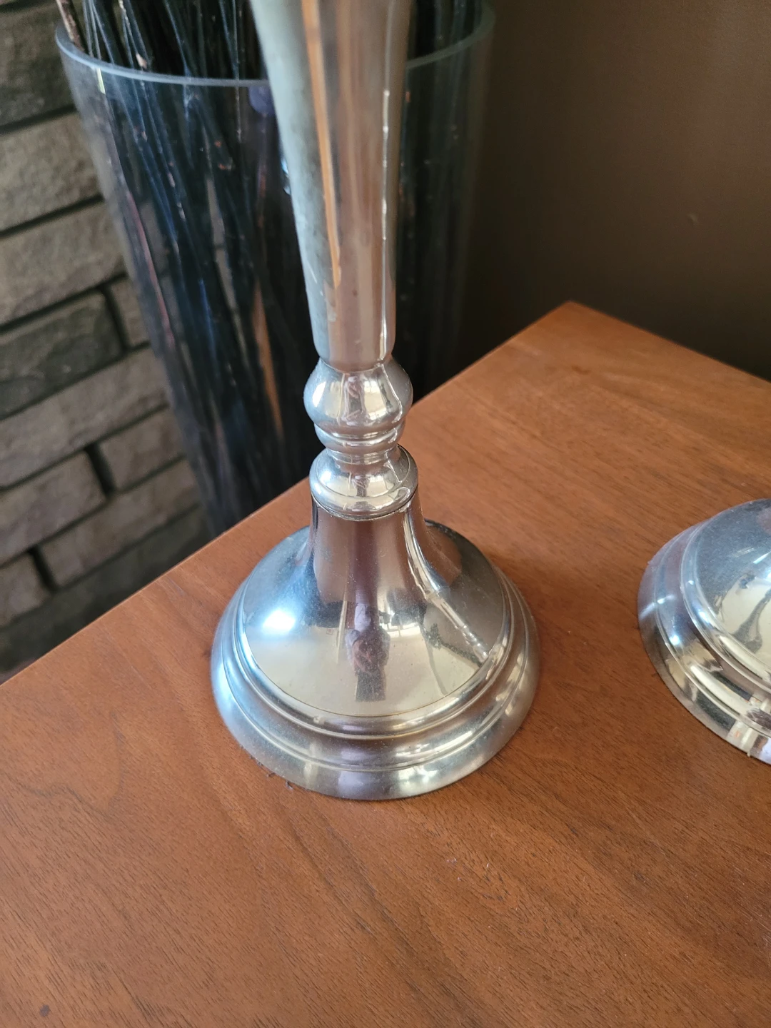 Pair of 13" Silver Tone Candlesticks - photo 2