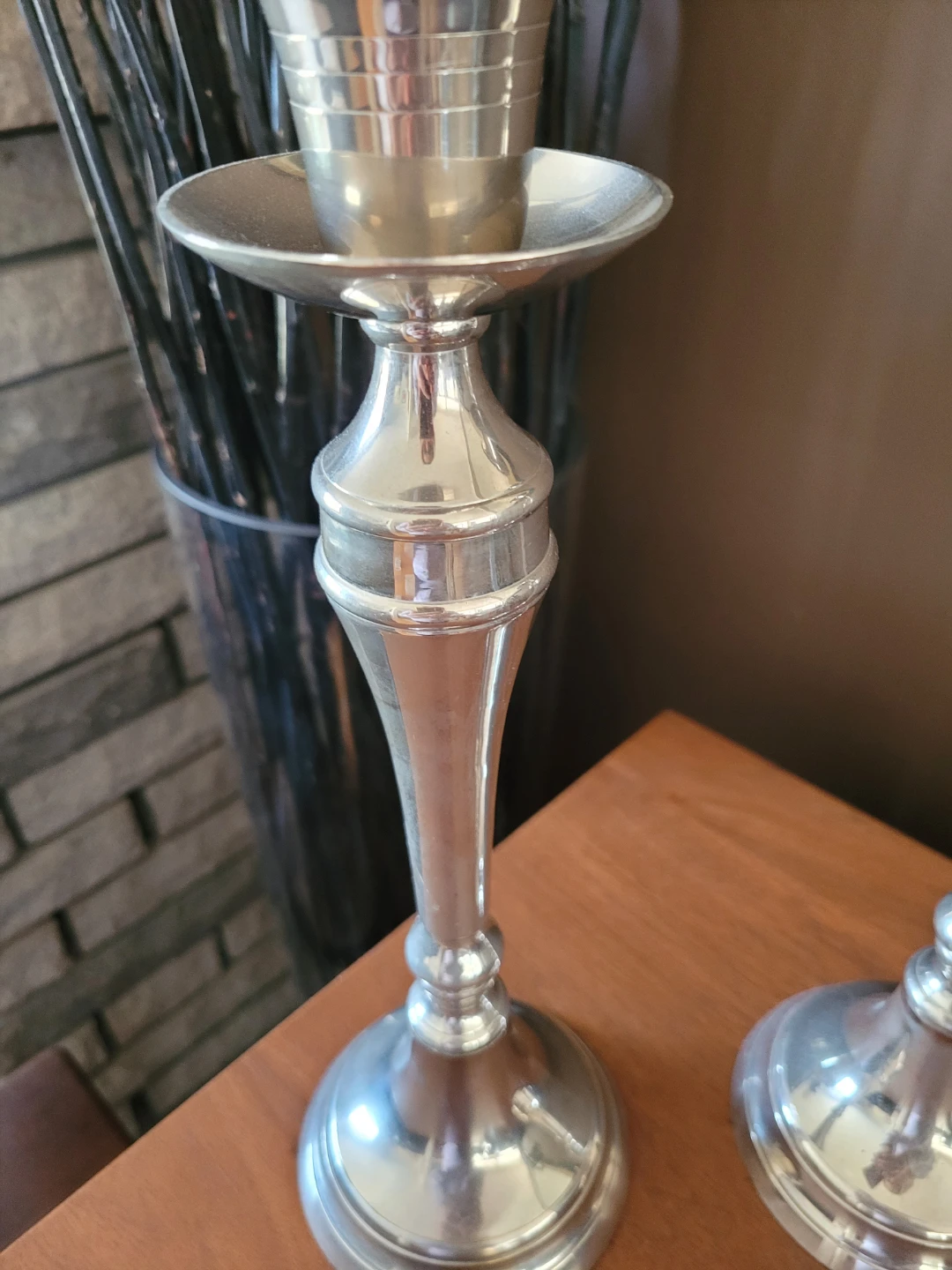 Pair of 13" Silver Tone Candlesticks - photo 3