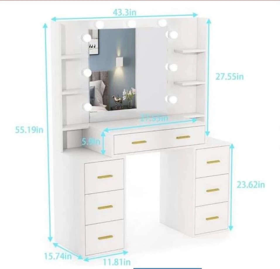 White Vanity with Lights and Mirror - photo 3