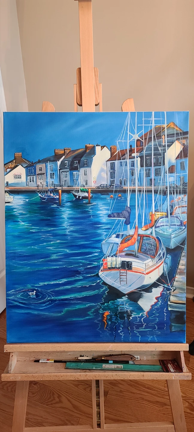 Original Painting of a Harbour Scene with Sailboats