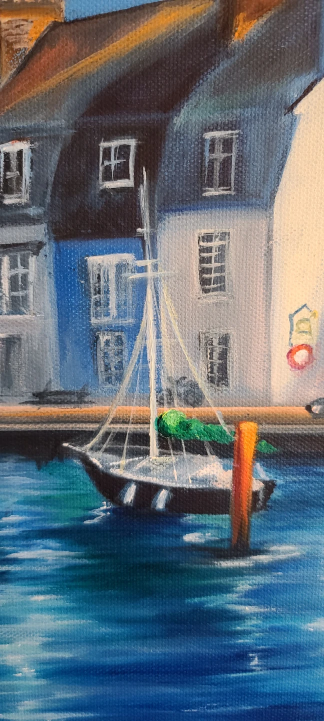 Original Painting of a Harbour Scene with Sailboats - photo 4