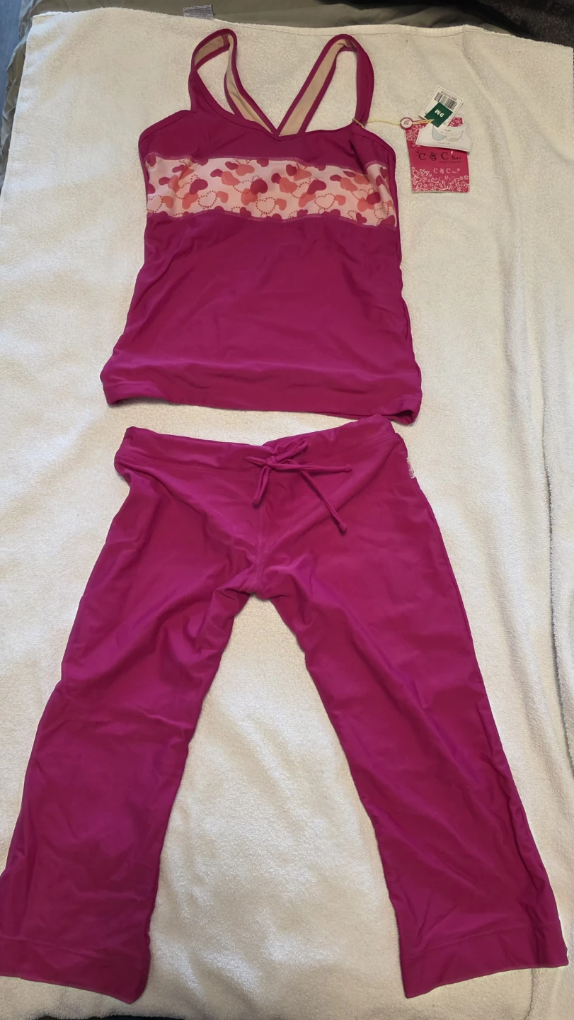 C&C California Pink Heart Print Tankini Swim Set