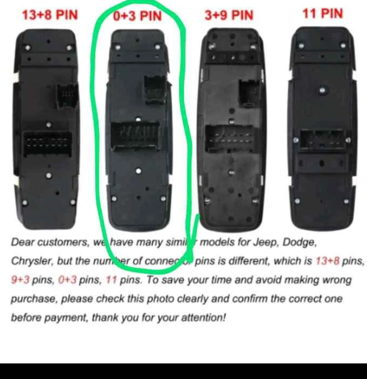 Master Power Window Switch for Jeep, Dodge, Chrysler - 0+3 Pin - photo 3