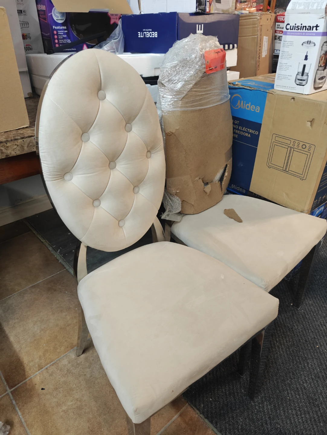 Cream Upholstered Tufted Dining Chairs - Set of 2