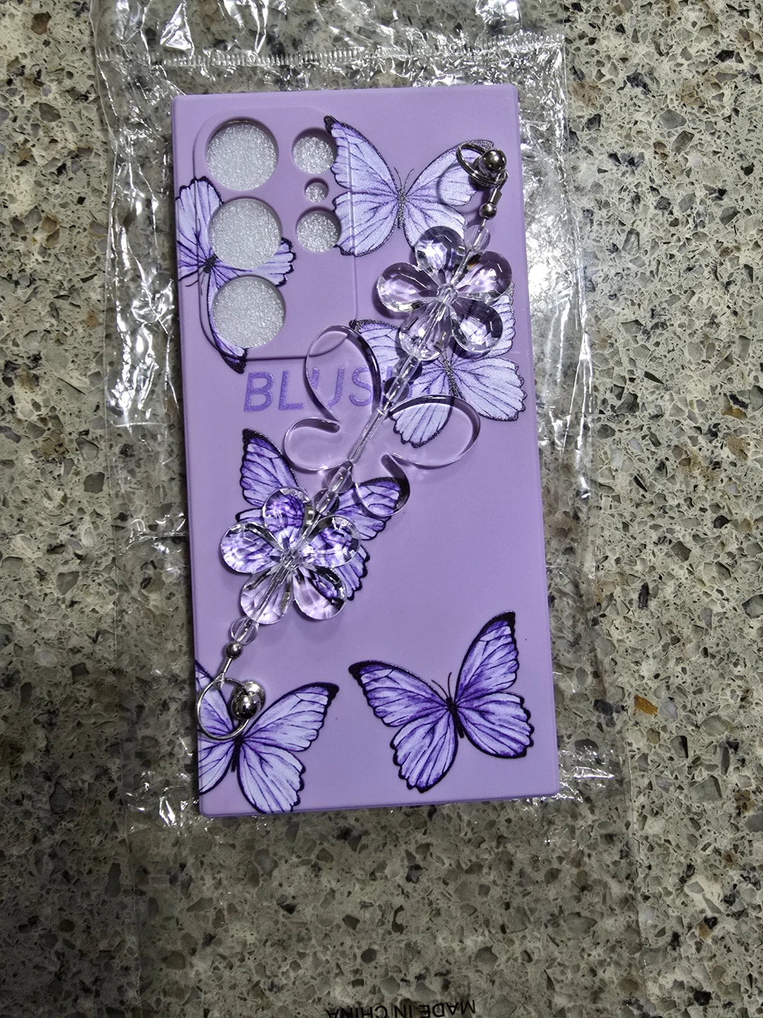 Purple Butterfly Phone Case with Charm Samsung galaxy s24 ultra
