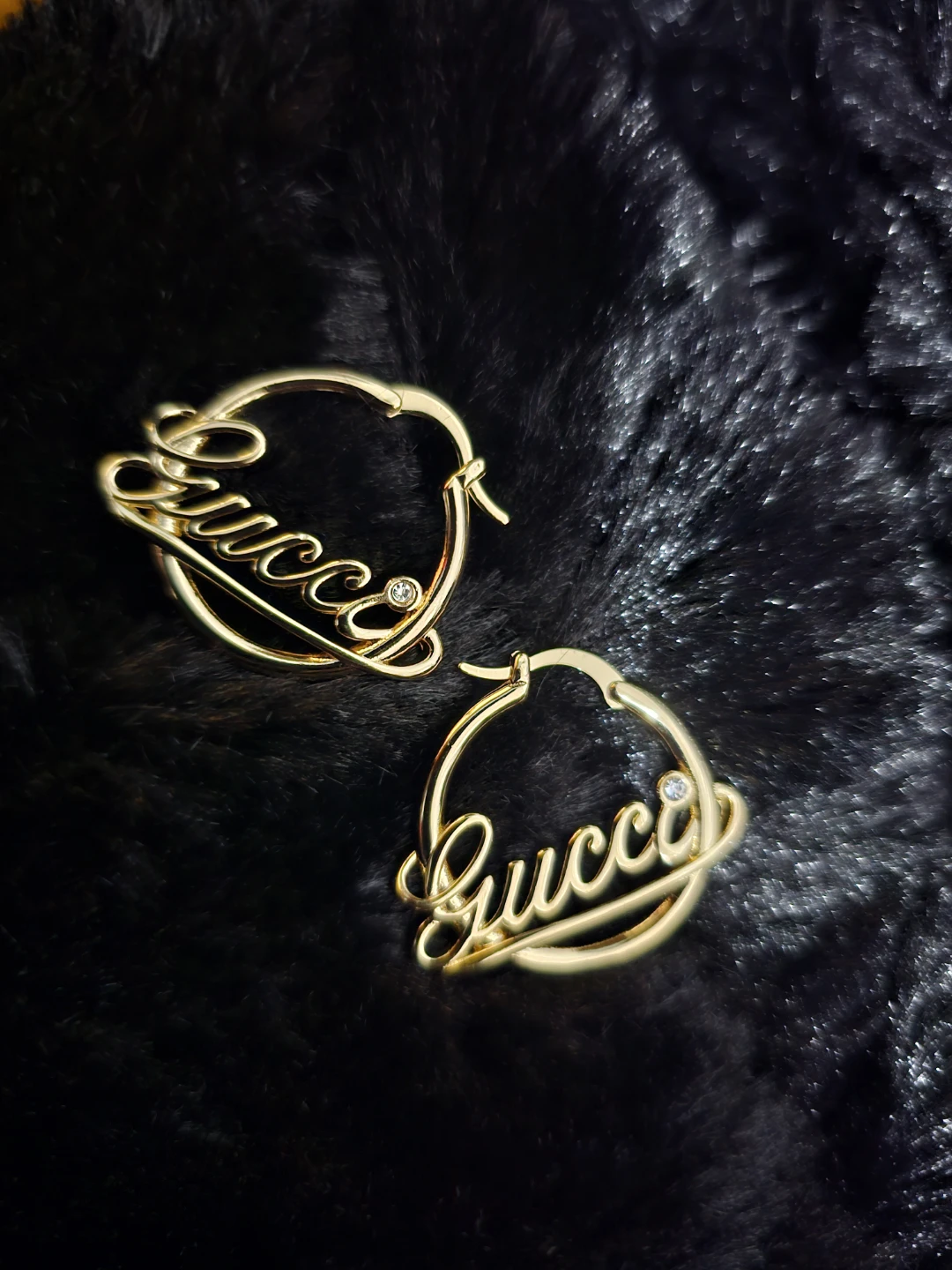Gucci Gold Tone Hoop Earrings with Crystal Accent