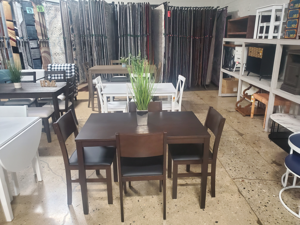 Dark Wood Dining Chair with Black Upholstered Seat