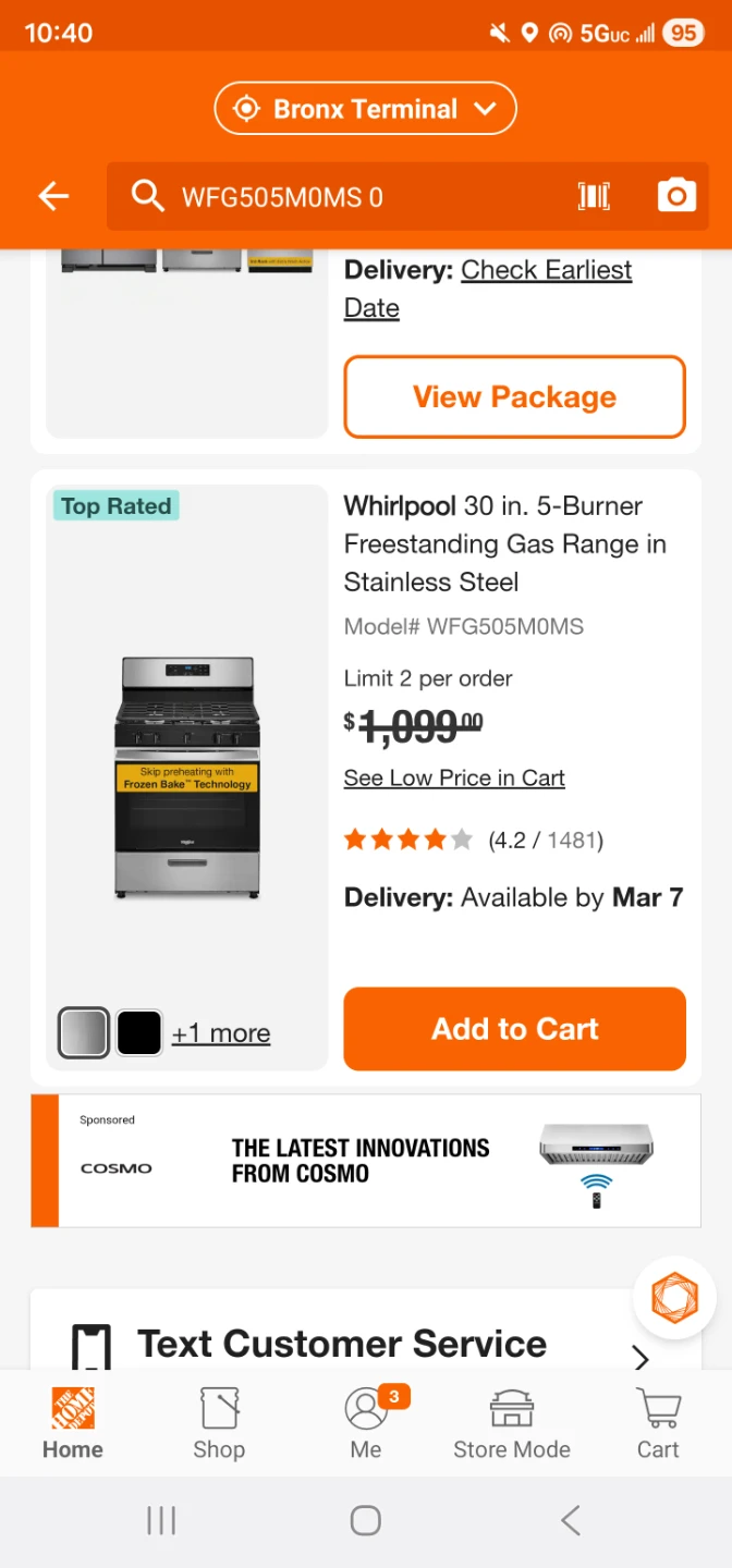 New Whirlpool 30in Stainless steel gas stove