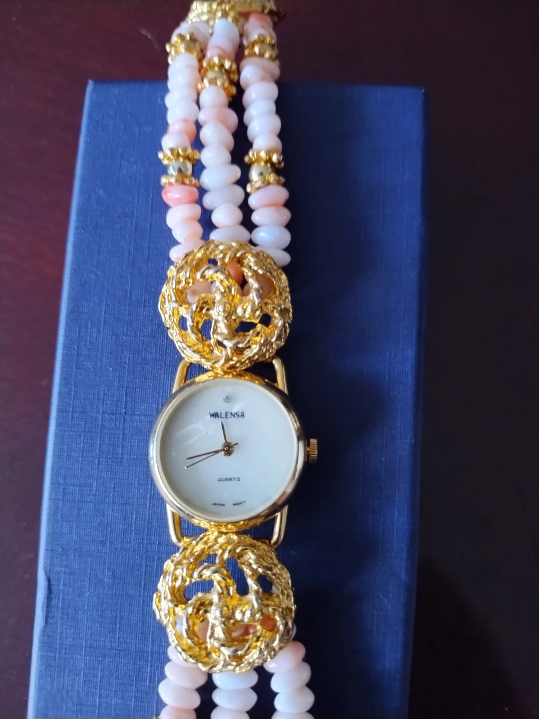 Walensa Quartz Watch with Coral and Gold Tone Beading