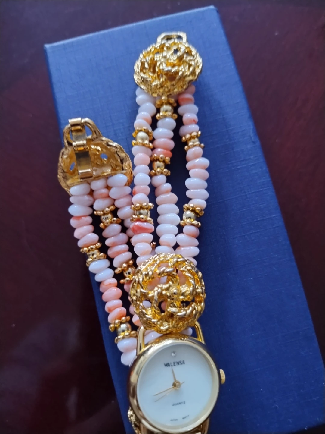 Walensa Quartz Watch with Coral and Gold Tone Beading - photo 3
