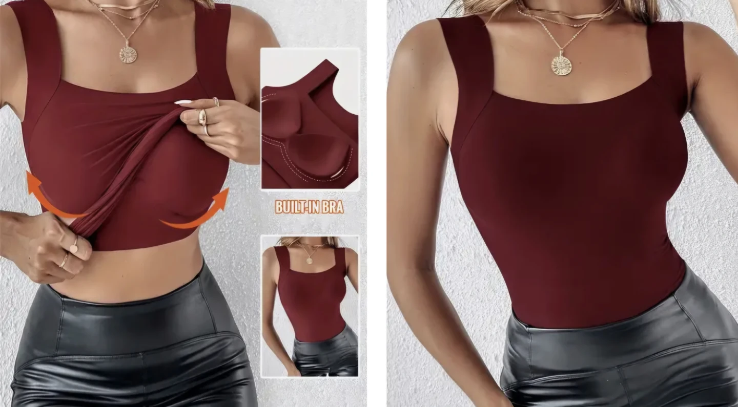 Women's Burgundy Built-in Bra Tank Top