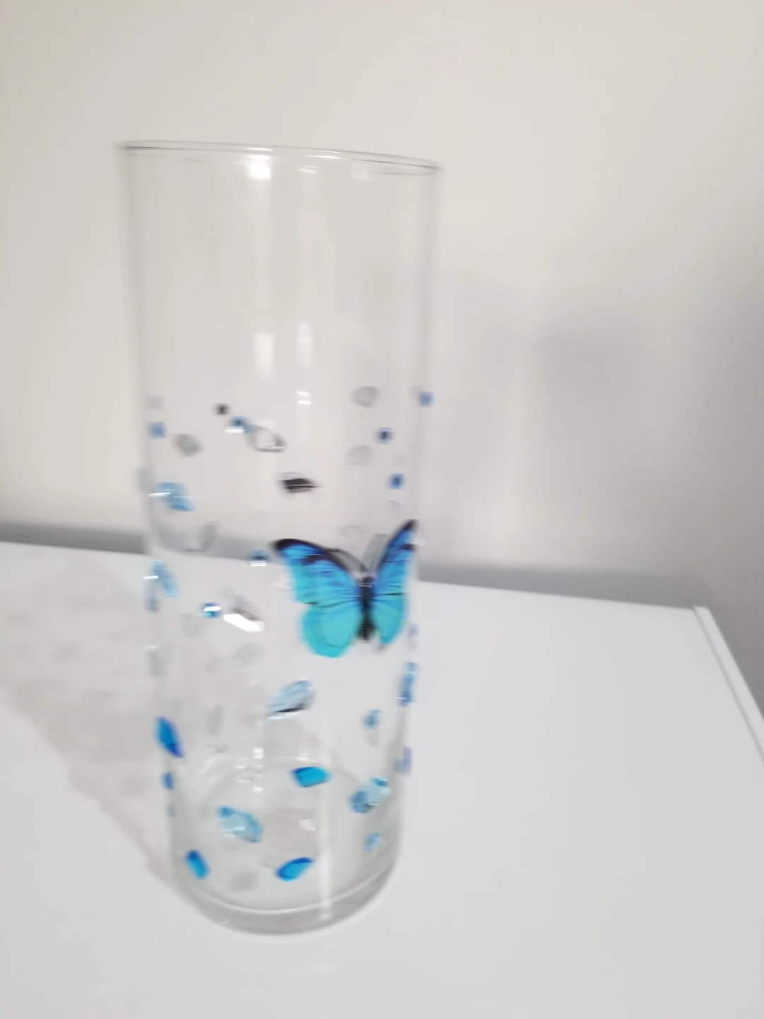 Glass Vase with Blue Butterfly Design