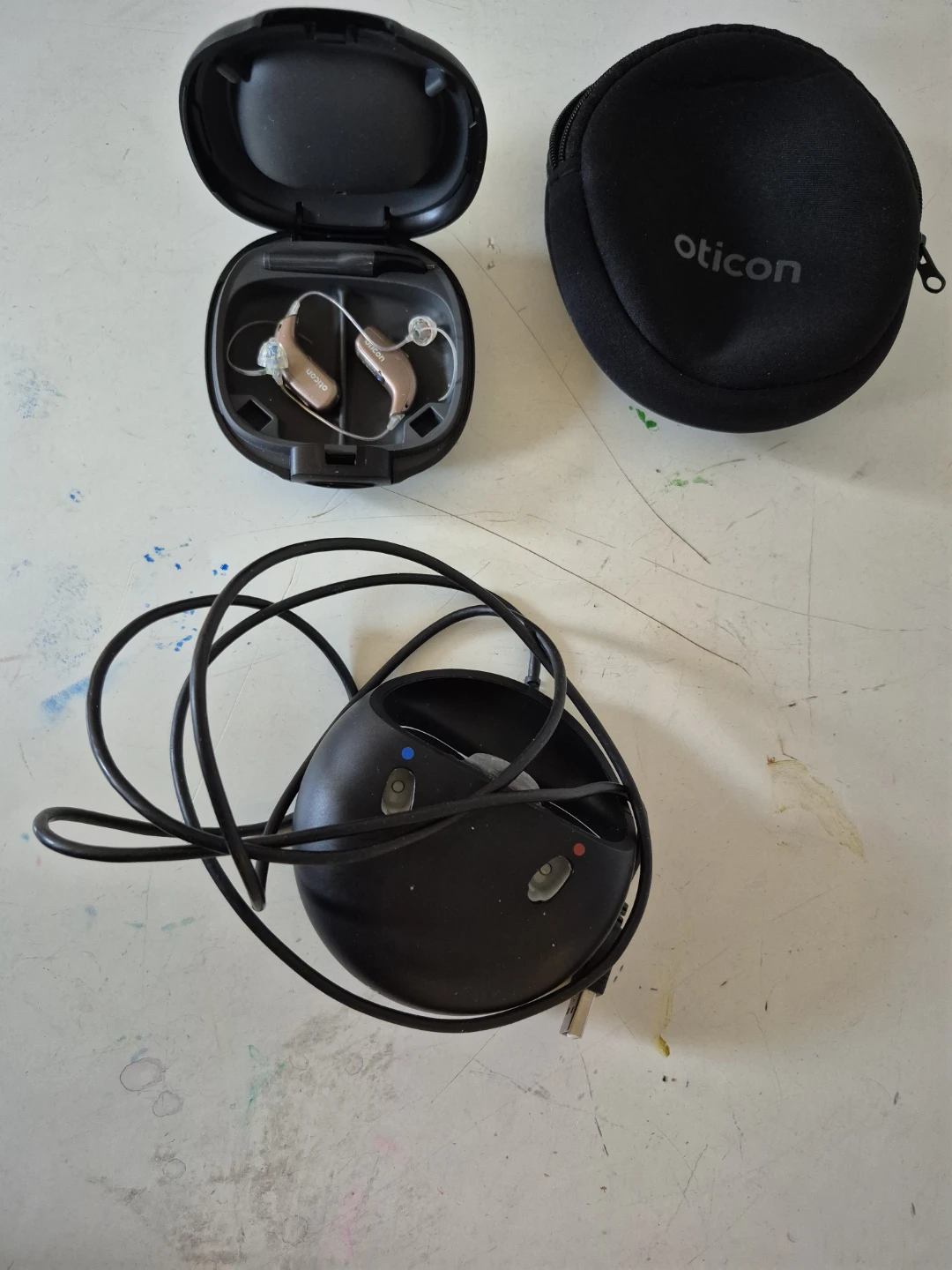 Oticon Hearing Aids with Charger and Case