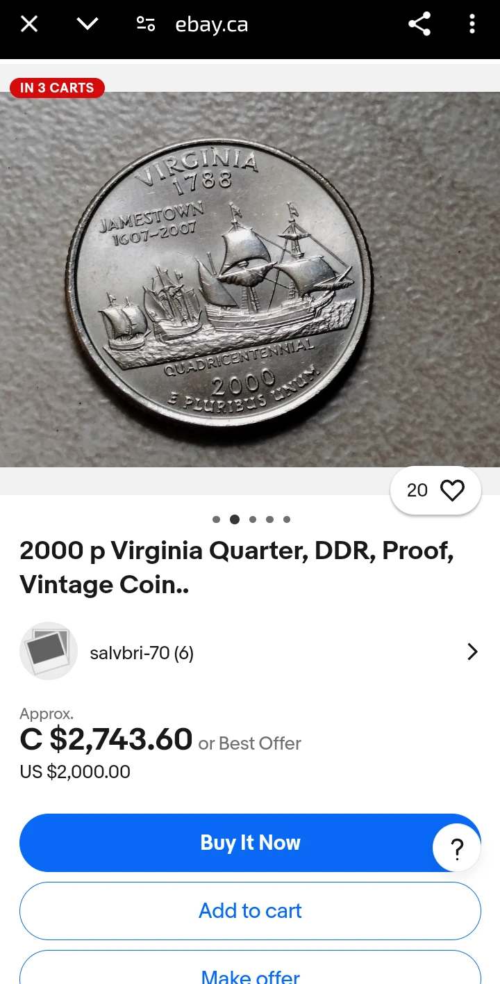 2000 Virginia "Jamestown Quadricentennial" Quarter