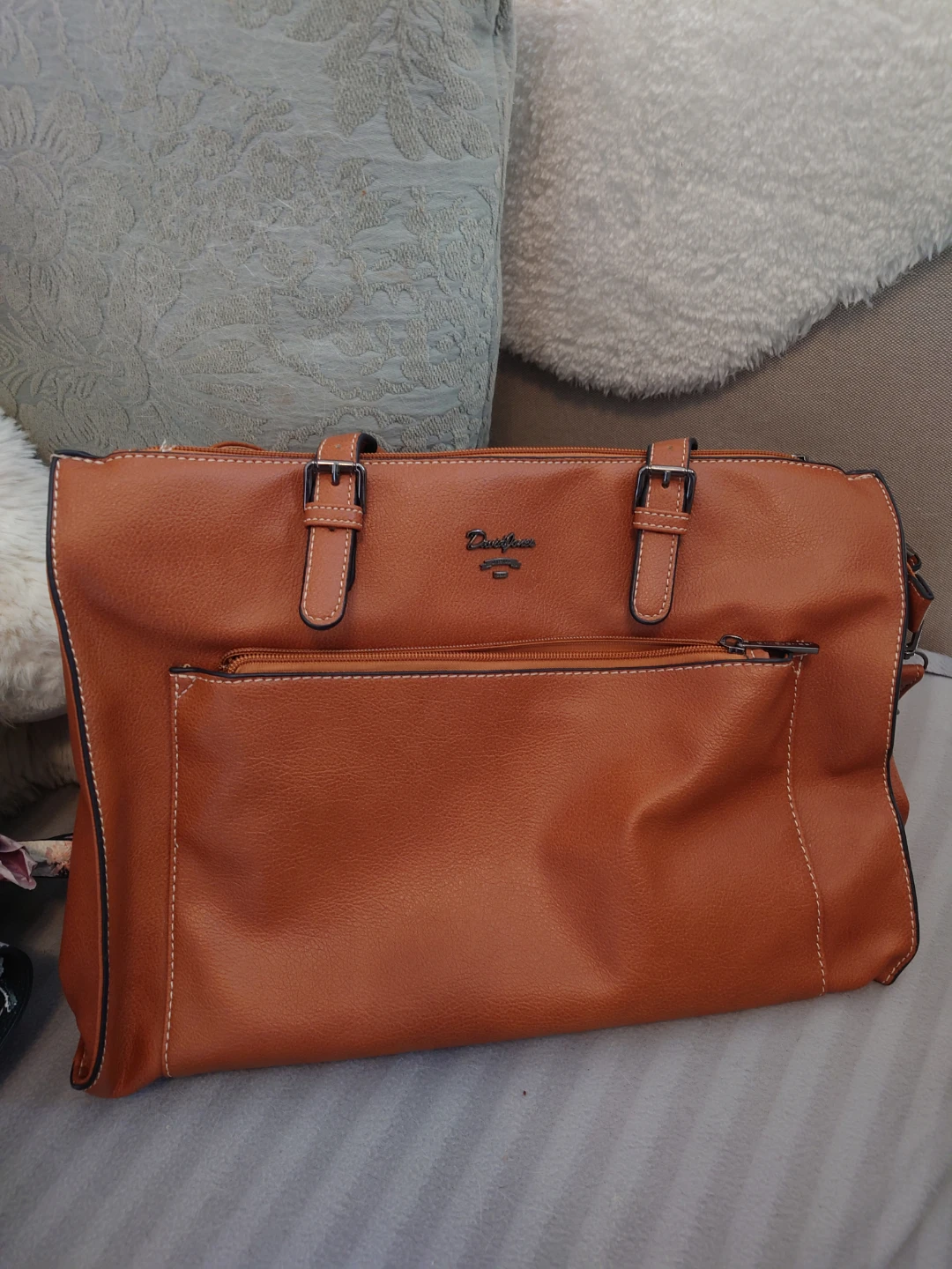 Tan Faux Leather Tote Bag