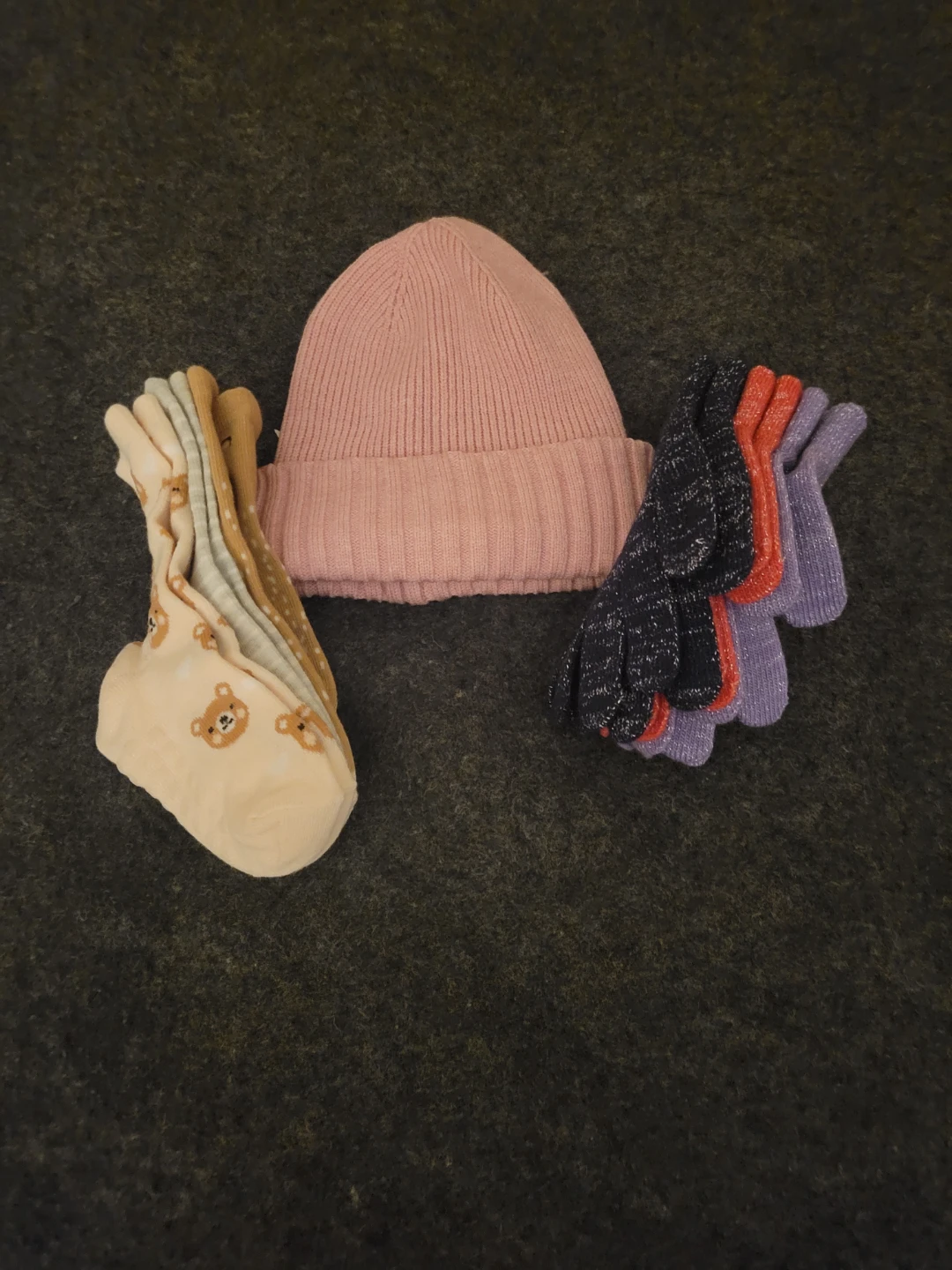 Pink Knit Beanie, Socks and Mittens Set