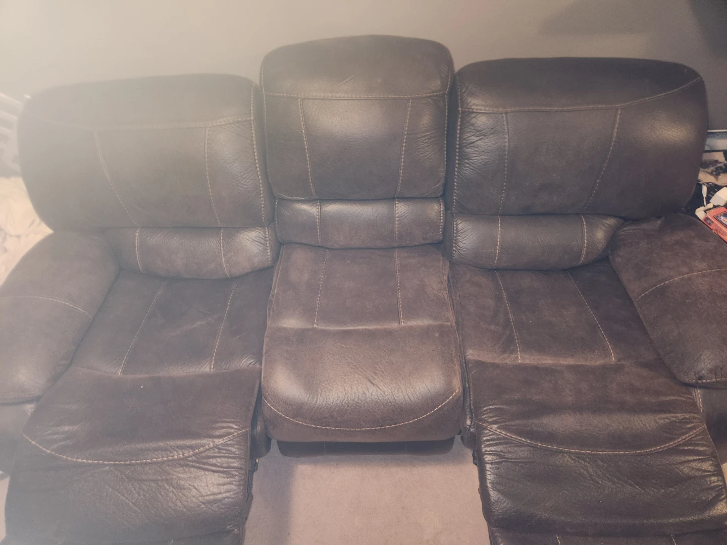 Brown Leather Reclining Sofa with Cup Holders - photo 5