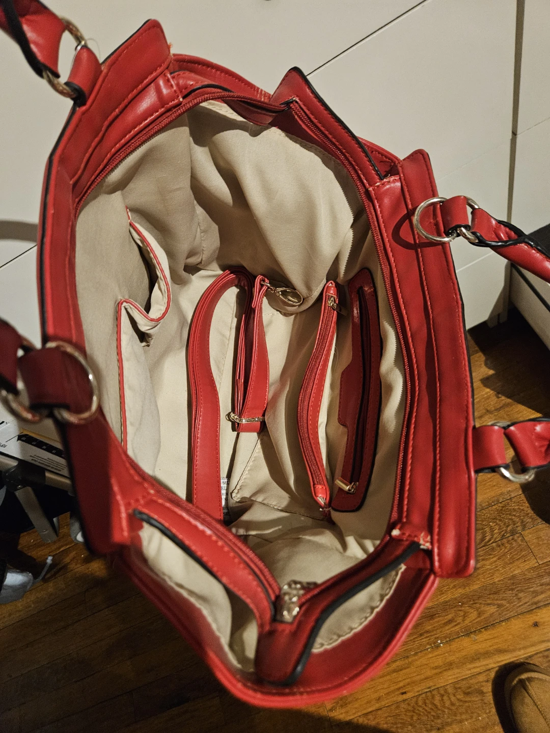 Red Tote Handbag with Chain and Horse Print - photo 5