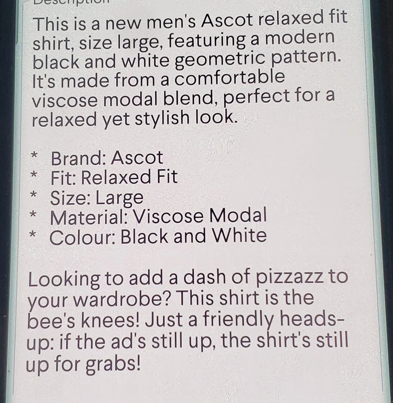 Men's/ Boys Ascot Relaxed Fit Shirt Size L New - photo 3