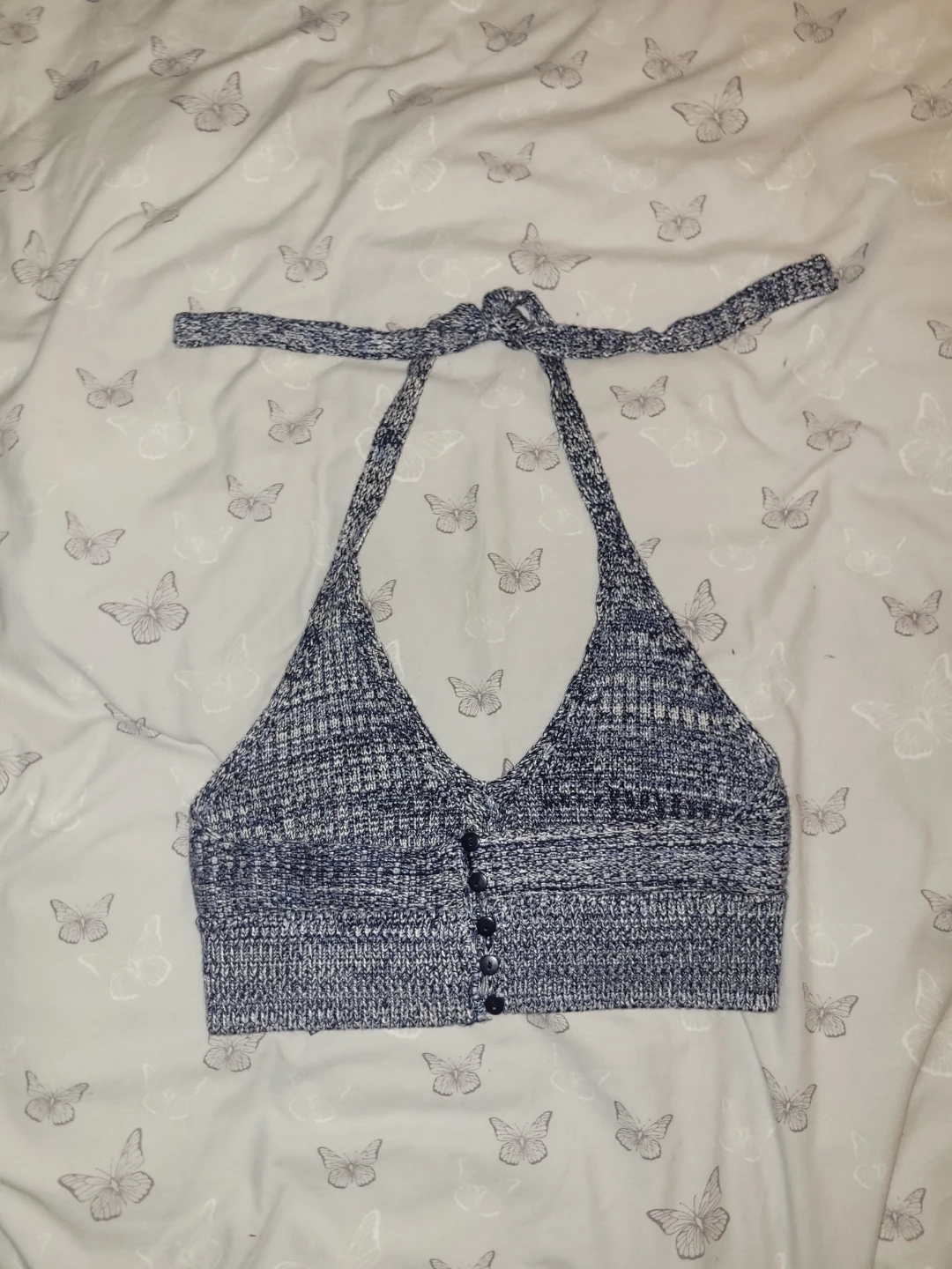 Topshop Blue & White Knit Halter Top - Size UK 10 - photo 2