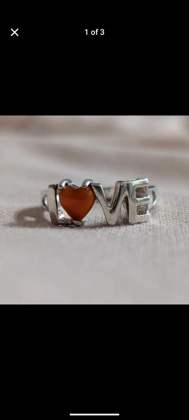 Silver "LOVE" Ring with Orange Stone 925